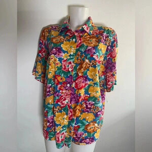 Gitano Vintage 90’s Button Up Floral Top Shirt Medium Plus size Unisex 40/20 001